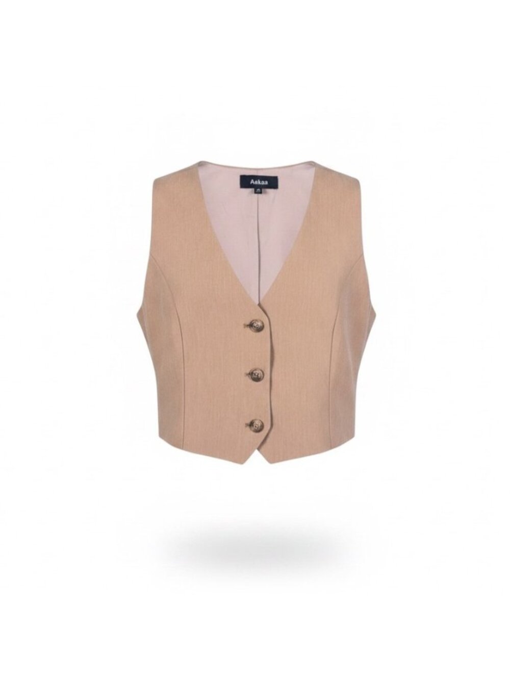 Aakaa Womens Beige Polyester-Rayon Buttoned Vest Stylish & Lightweight Sz M
